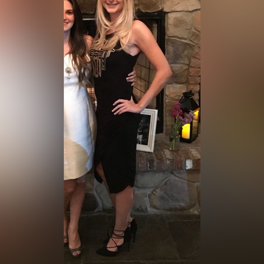 Guess Tribal Style Beaded Black Midi Dress